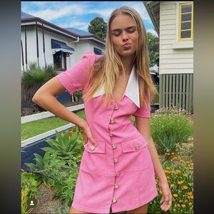 Alice Mcall Pink Romantica Mini Dress with gold/pearl heart buttons